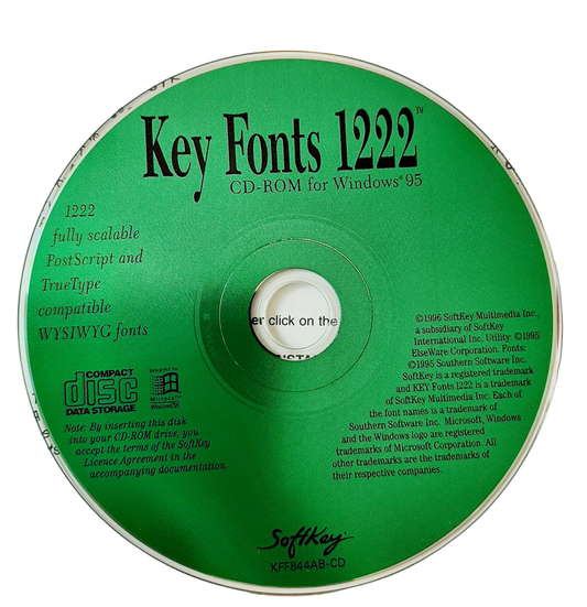 1996 Softkey CD-ROM of Key Fonts 1222 for Windows