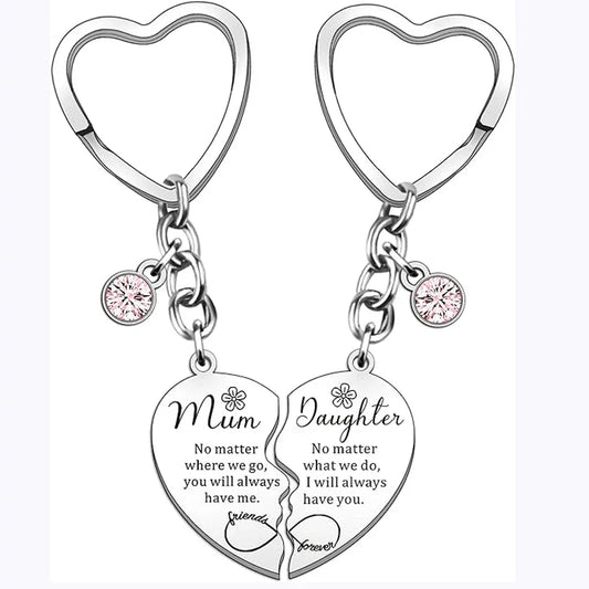 2 Pcs Mother Daughter Heart Matching Keyring / Necklace Gift Set