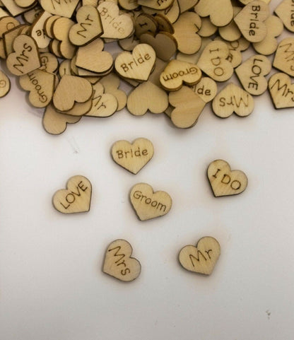 200 x Small Rustic Wooden Wedding Hearts Table Decorations