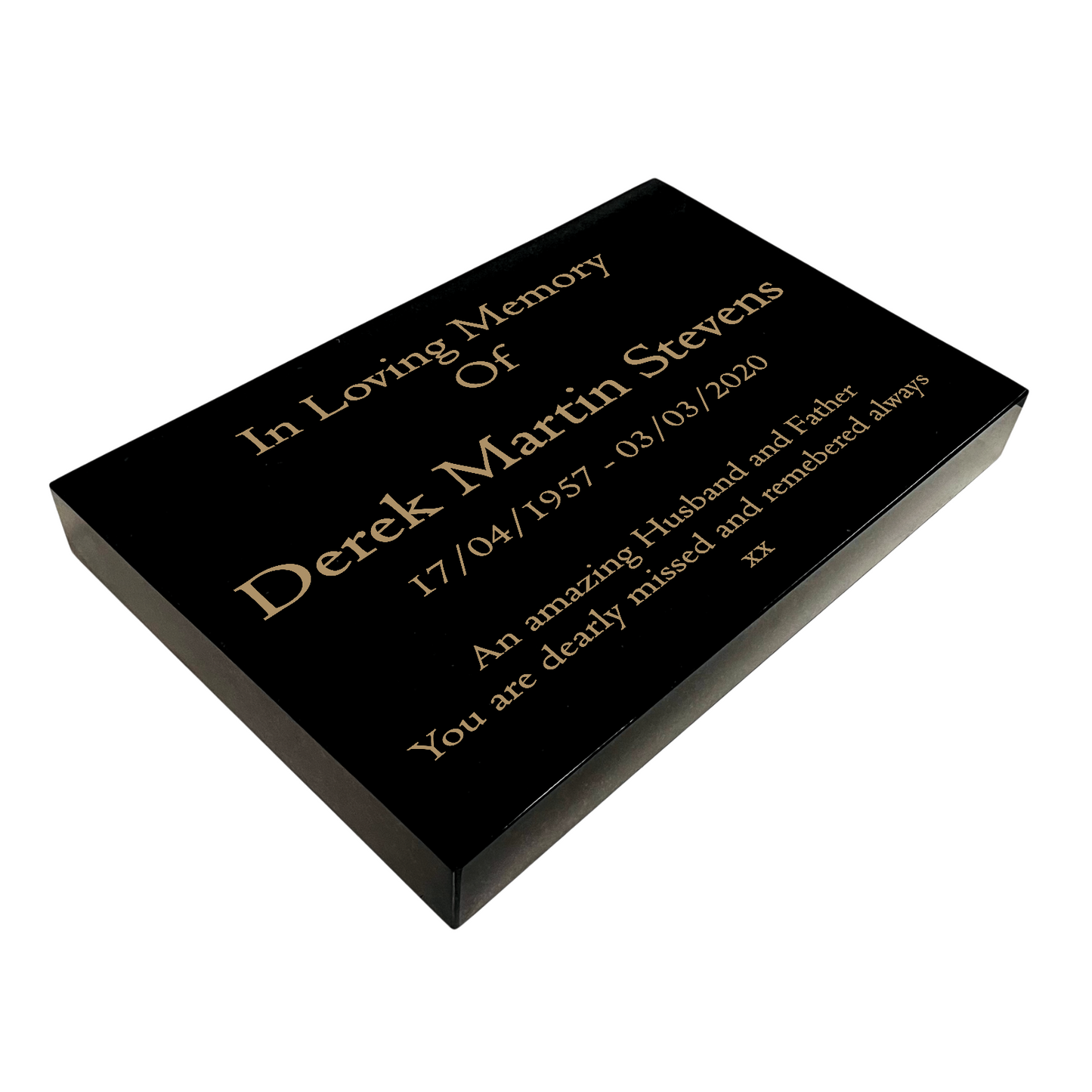 Granite Memorial Tablet – Polished Black Stone – Free Personalised Gold Engraving