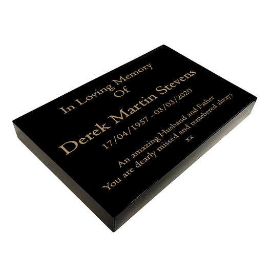Granite Memorial Tablet – Polished Black Stone – Free Personalised Gold Engraving