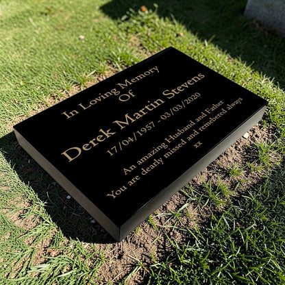 Granite Memorial Tablet – Polished Black Stone – Free Personalised Gold Engraving