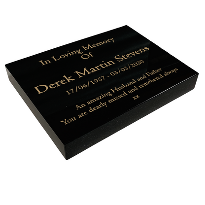 Granite Memorial Tablet – Polished Black Stone – Free Personalised Gold Engraving
