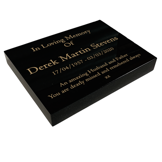 Granite Memorial Tablet – Polished Black Stone – Free Personalised Gold Engraving