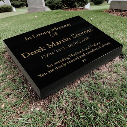 Granite Memorial Tablet – Polished Black Stone – Free Personalised Gold Engraving