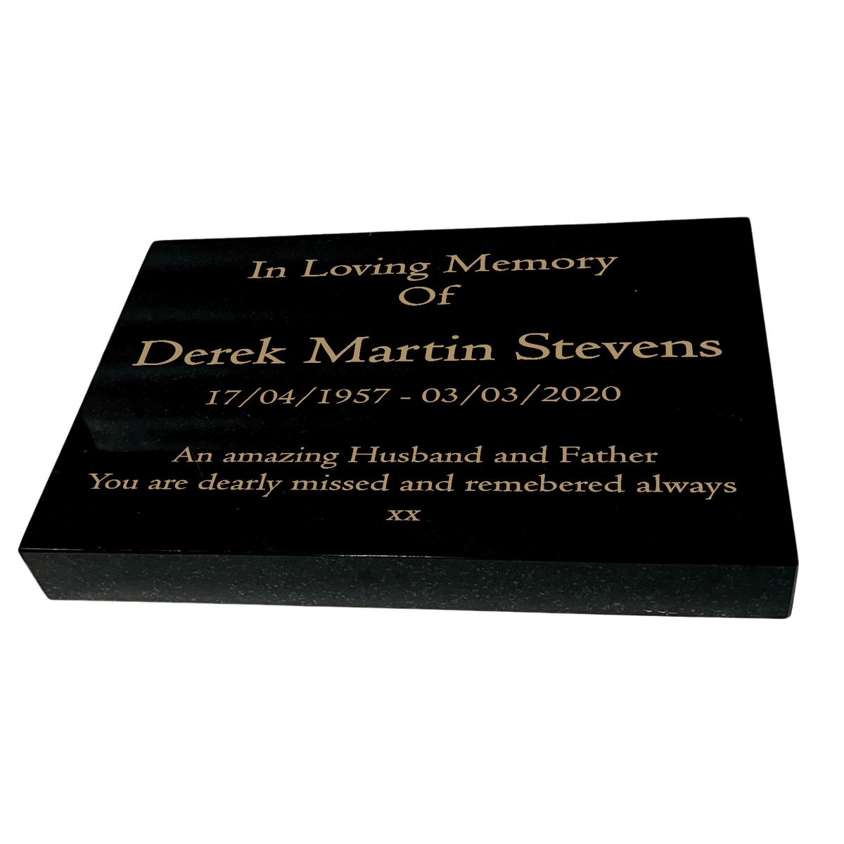 Granite Memorial Tablet – Polished Black Stone – Free Personalised Gold Engraving