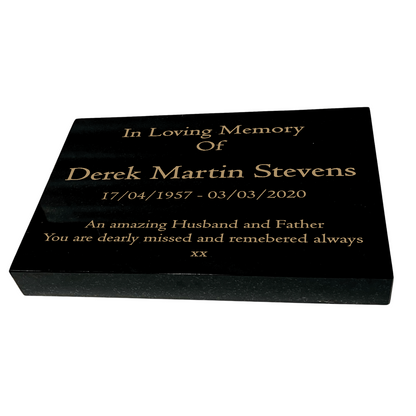 Granite Memorial Tablet – Polished Black Stone – Free Personalised Gold Engraving