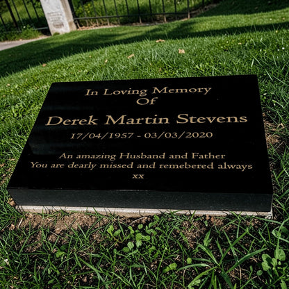 Granite Memorial Tablet – Polished Black Stone – Free Personalised Gold Engraving