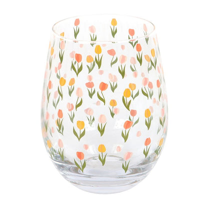 Tulip Print Stemless Glass