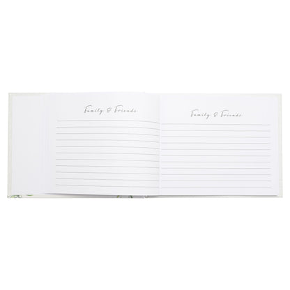 Open condolence book with two lined pages labeled 'Family & Friends'