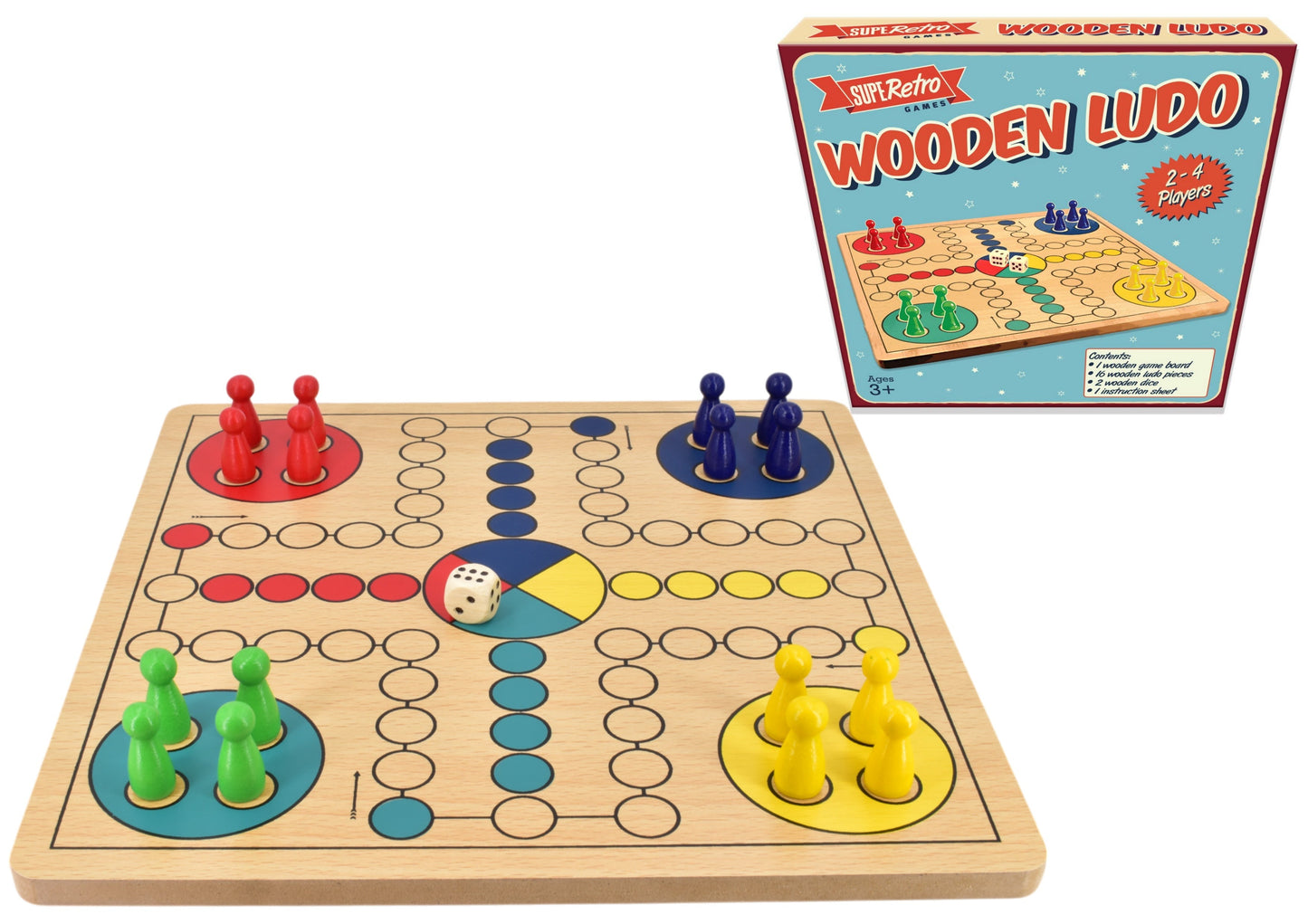 "Retro" Wooden Board Ludo - Colour Box