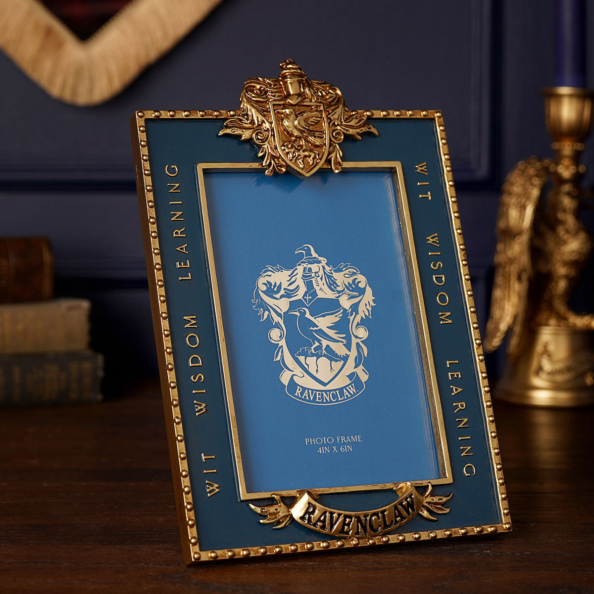 Ravenclaw house crest photo frame with ornate gold border and blue inner mat