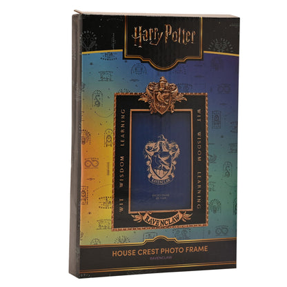 Harry Potter Ravenclaw house crest photo frame packaging with gold crest and blue design
