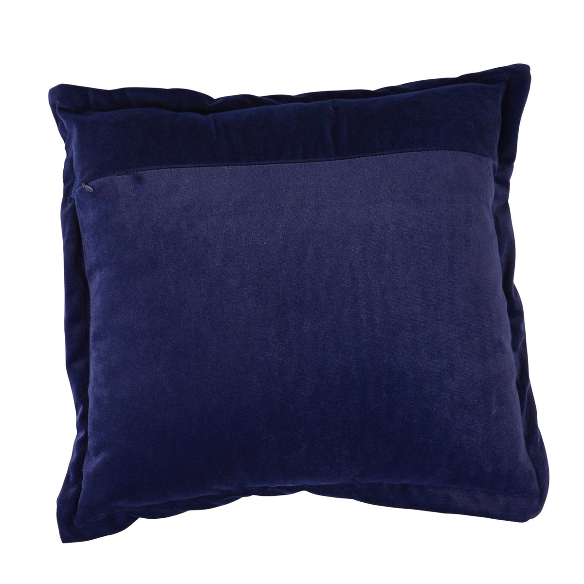 Navy velvet cushion with smooth back and piped edge