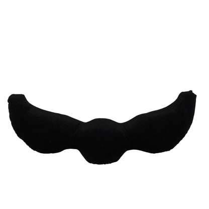Black velvet snitch-shaped cushion back with curved seam
