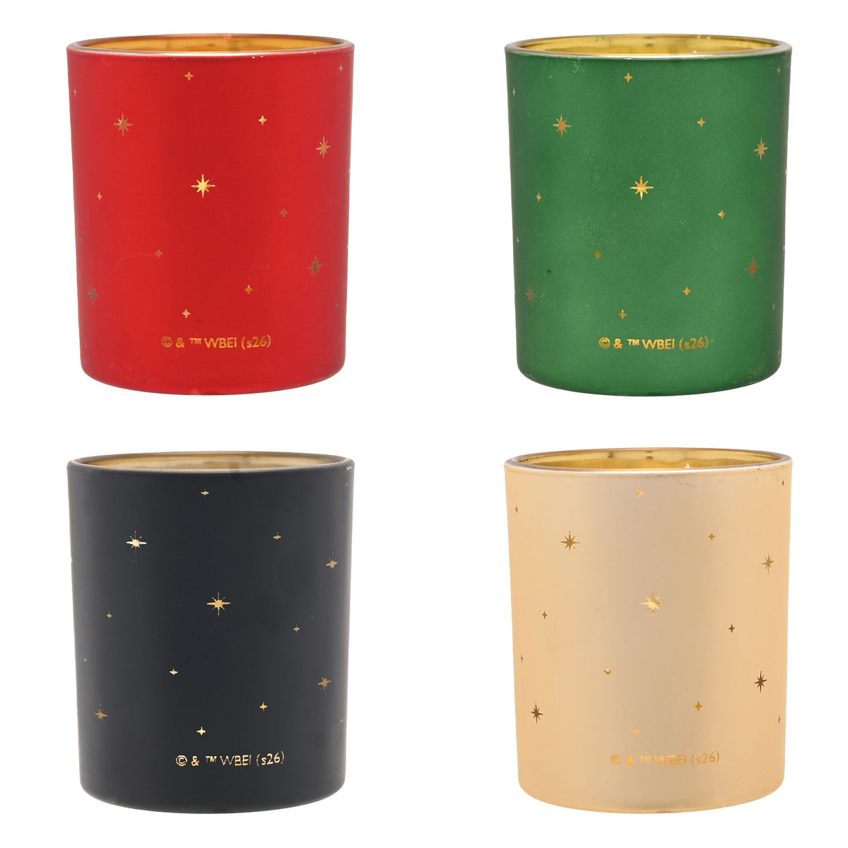 Set of 4 tealight holders with star patterns and small © text on sides