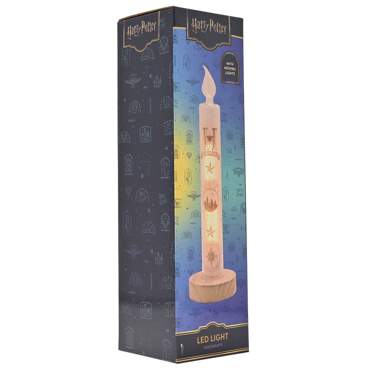 LED candle gift box with Hogwarts-themed candle illustration and clear window