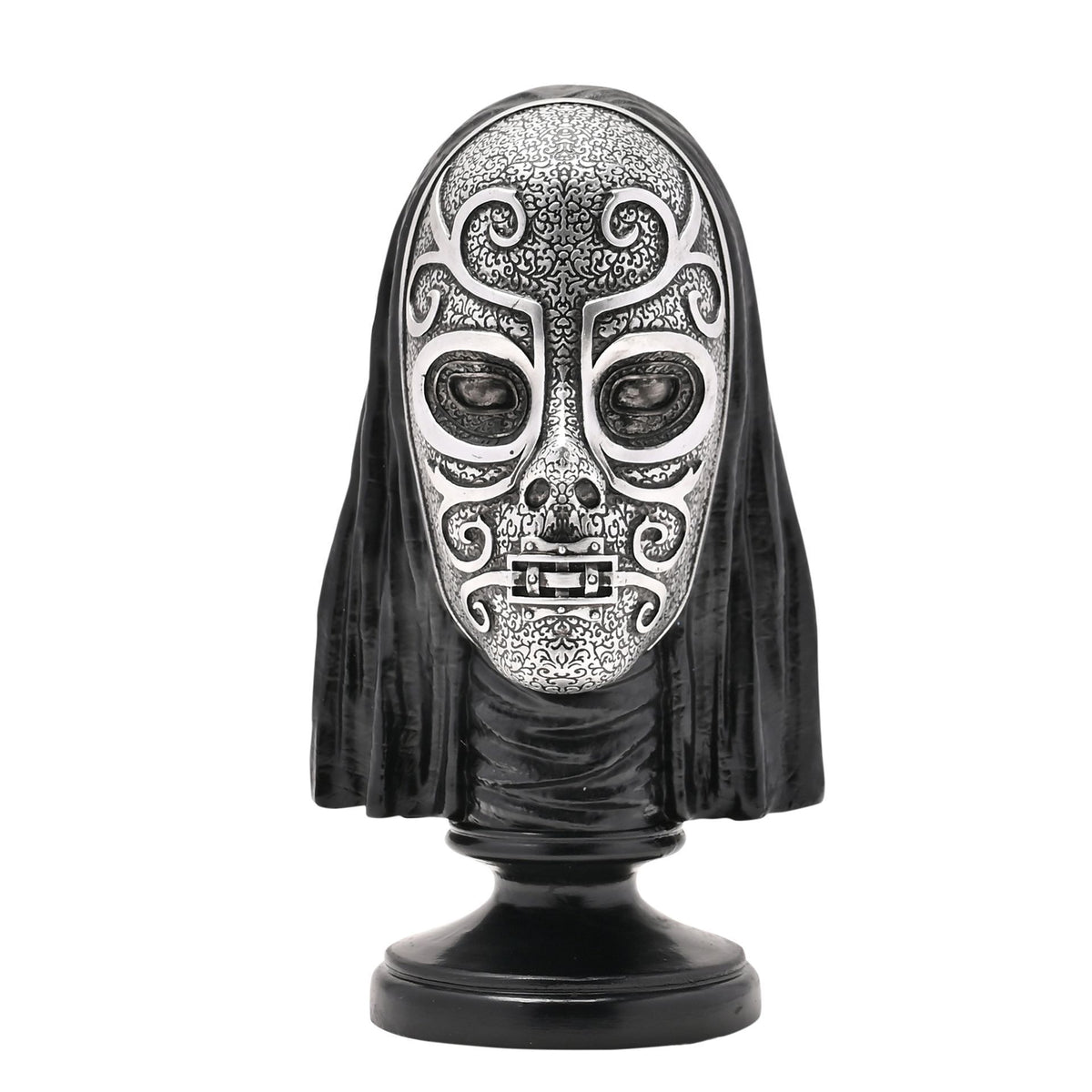 Death Eater bust figurine with detailed silver mask and flowing black hood