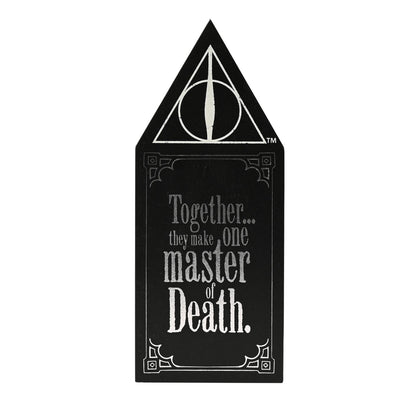 Black Deathly Hallows wooden plaque with triangle emblem and 'Together... master of Death' text