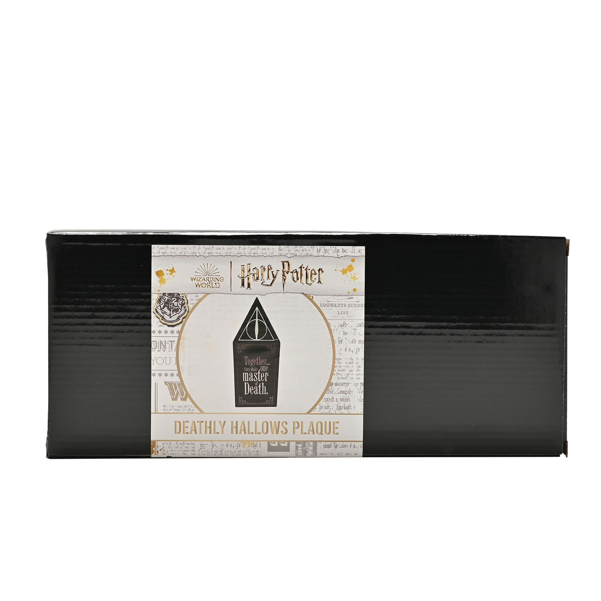 Retail box for Deathly Hallows glow-in-the-dark wooden plaque with front design shown