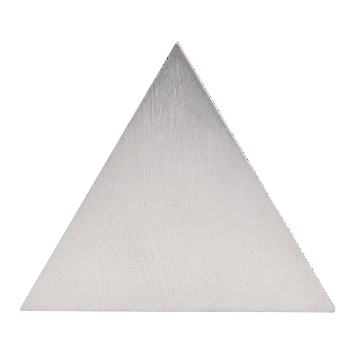 Plain silver triangular plaque with brushed texture and no visible print
