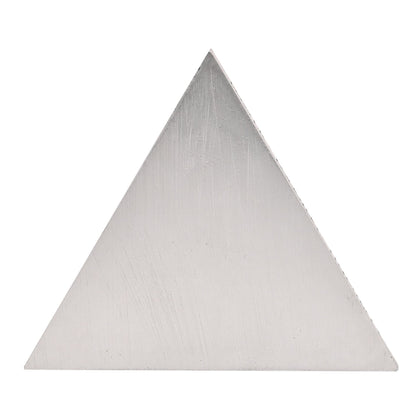 Plain silver triangular plaque with brushed texture and no visible print
