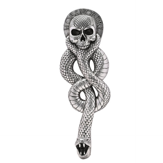 Morsmorde 3D wall plaque, silver snake skull figure wrapped around itself