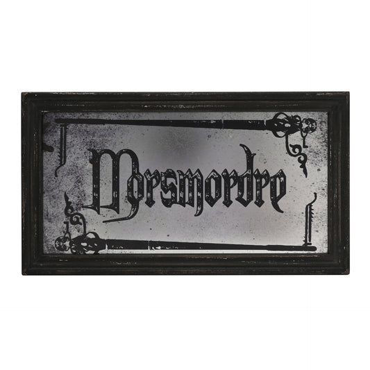 Rectangular mirrored plaque with black border and 'Morsmorde' gothic text