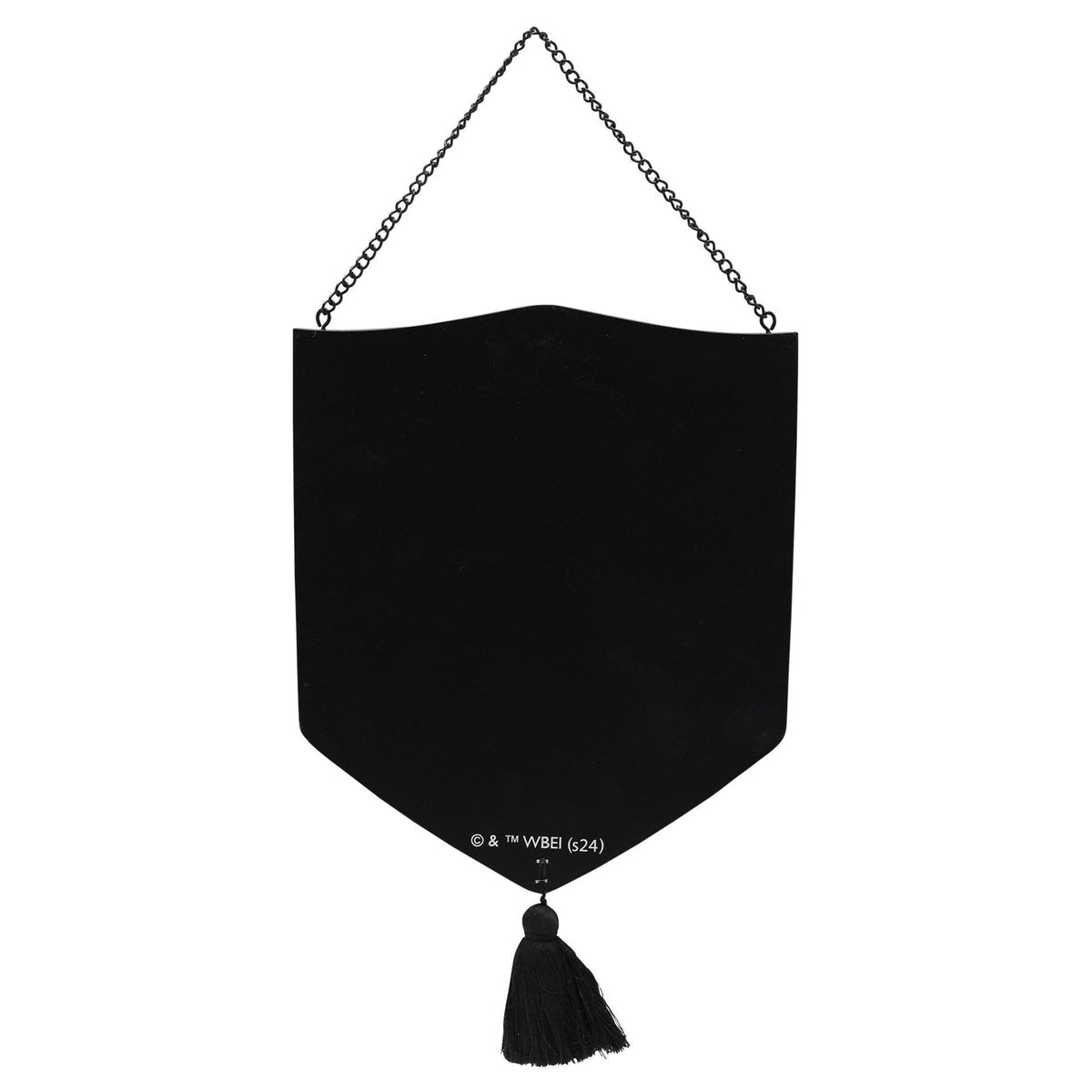 Black wooden plaque wall banner with chain hanger and hanging tassel, plain back