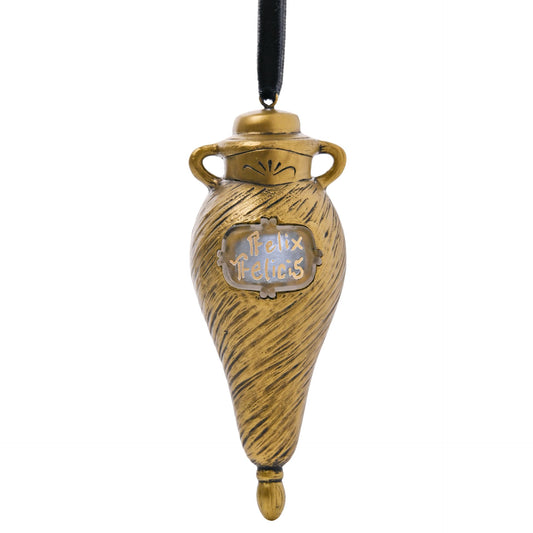 Golden cone-shaped LED hanging decoration with “Felix Felicis” front window and loop top