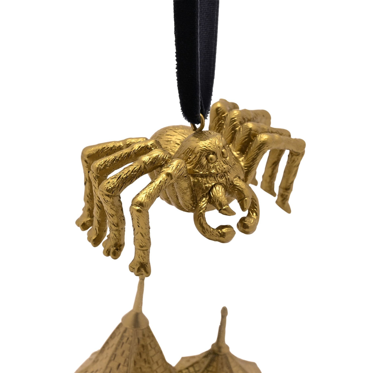 Gold spider figure on LED Hagrid’s Hut bauble, ribbon loop