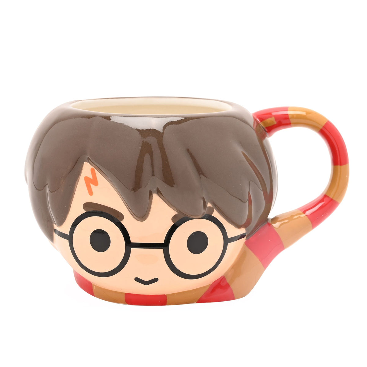 Harry Potter themed 3D character mug, brown face design with red-and-gold striped handle