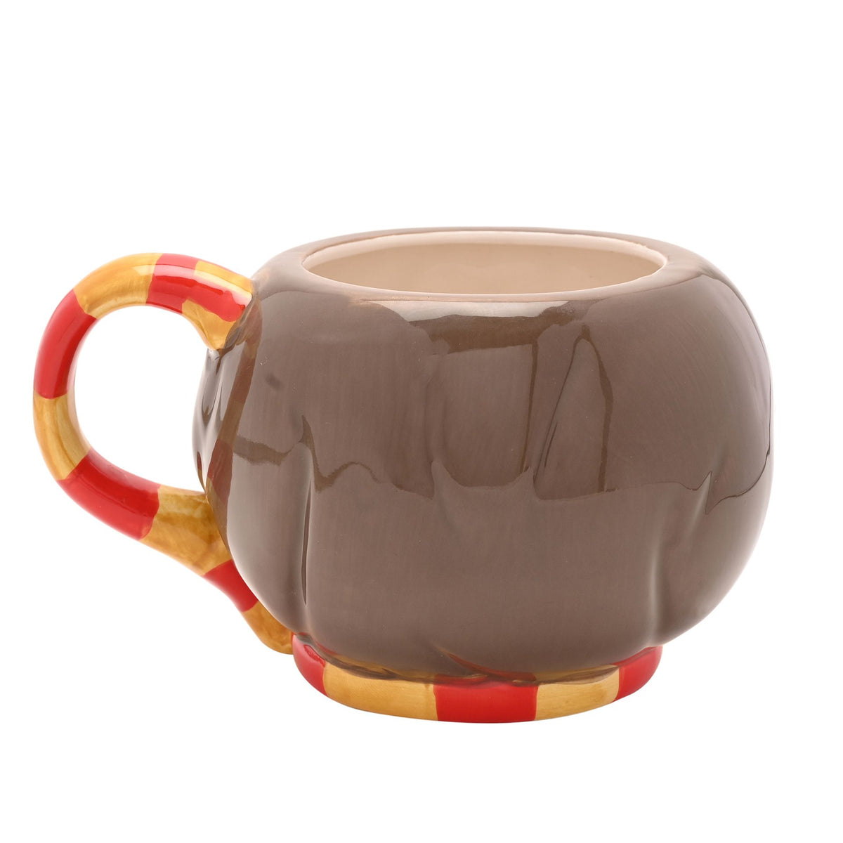 Harry Potter themed 3D character mug, front-side view with red-and-gold striped handle