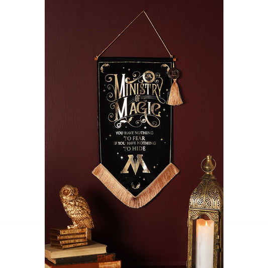 Ministry of Magic fabric hanging banner with gold text and fringe trim