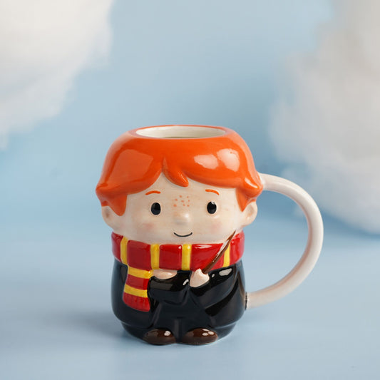 3D Ron character mug with orange hair, striped scarf, and black robe