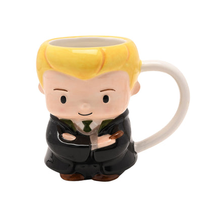 3D character mug featuring blonde boy with dark cloak, molded face and collar