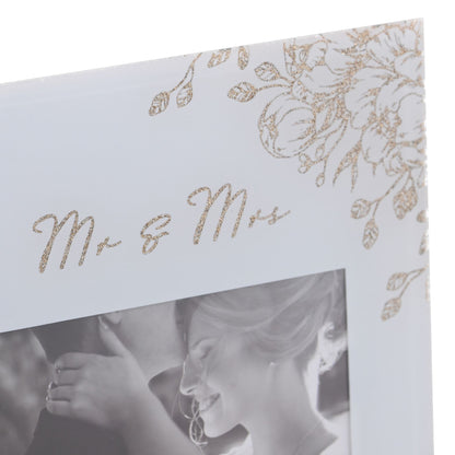 'Mr & Mrs' Pale Grey Glass Gold Floral Frame 4" x 6"
