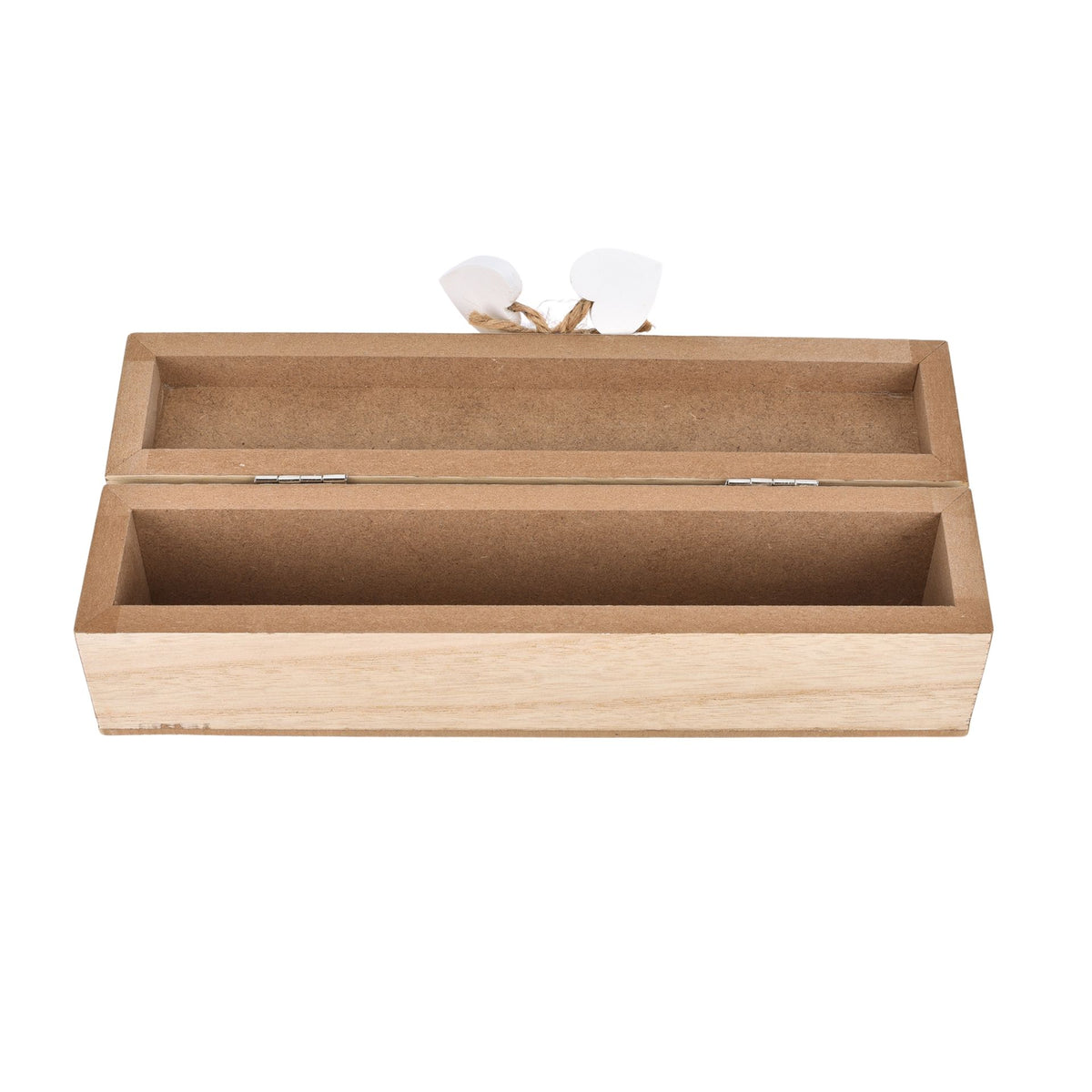 Open wooden wedding certificate holder with hinged lid and inner compartment