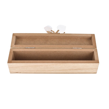 Open wooden wedding certificate holder with hinged lid and inner compartment