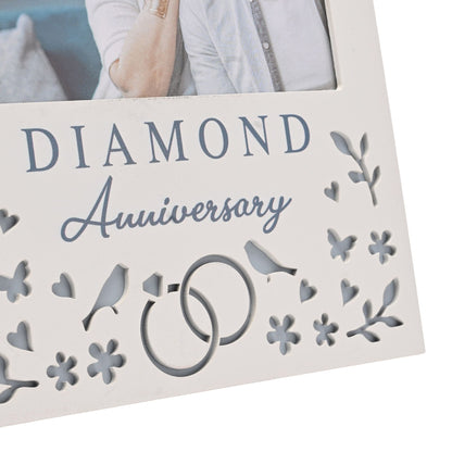 Diamond Anniversary photo frame design with ring motif and butterfly leaf cutouts