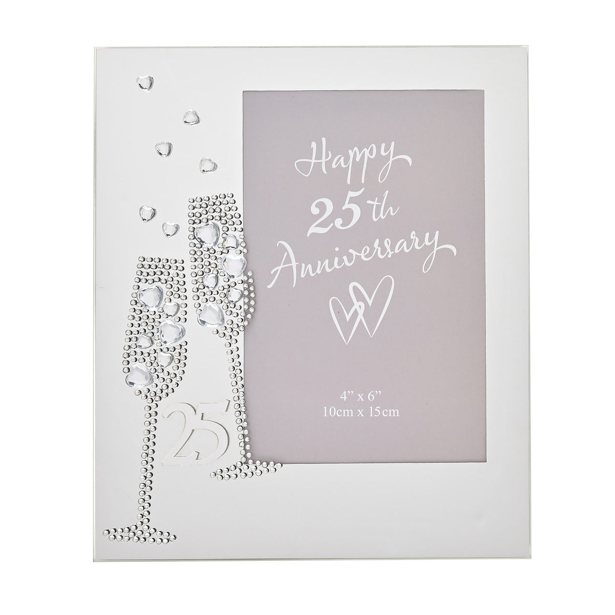Anniversary Mirror Frame 4" x 6" Flute/Crystal 25th *(36/24)