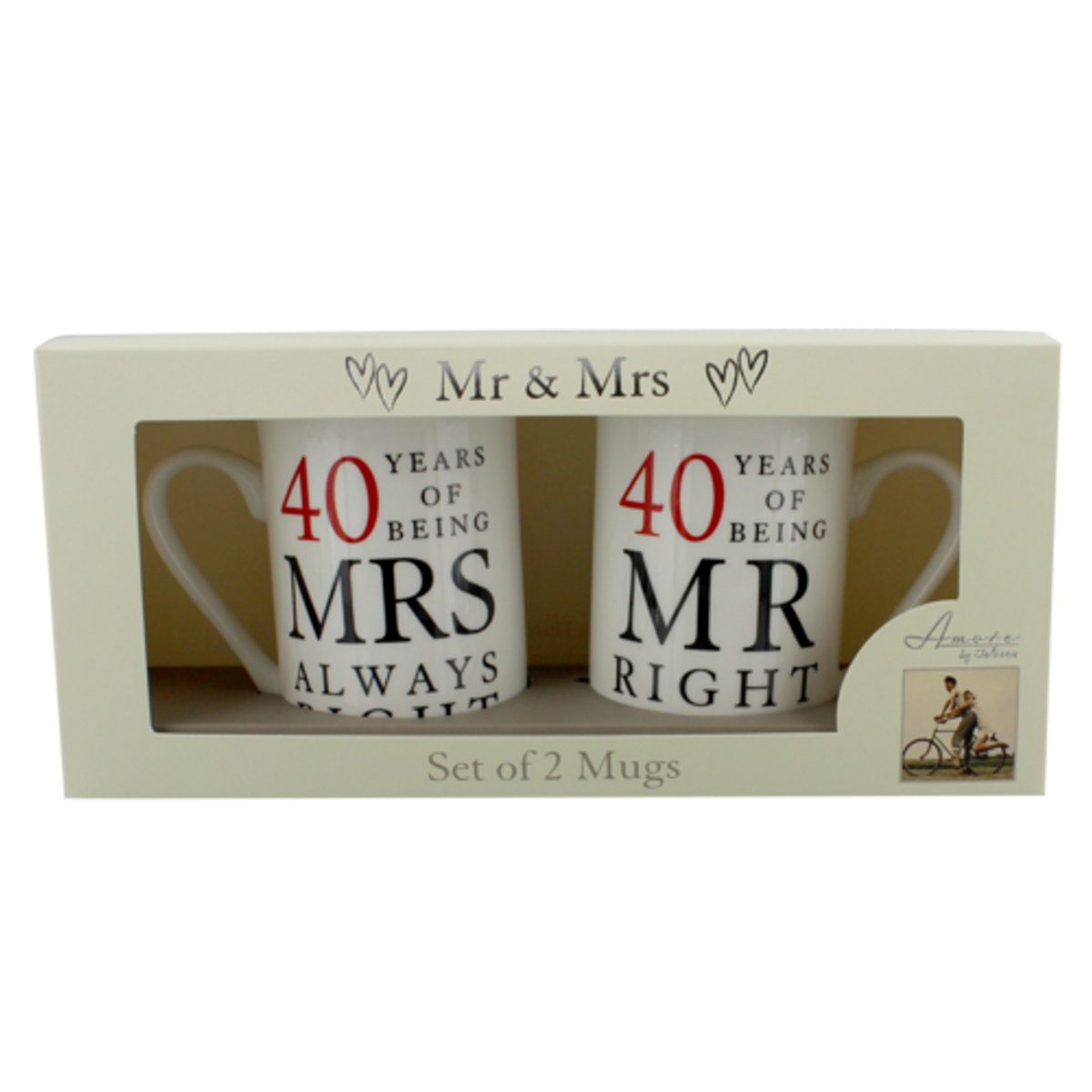 Mr & Mrs gift box, set of 2 mugs: MR RIGHT and MRS ALWAYS RIGHT