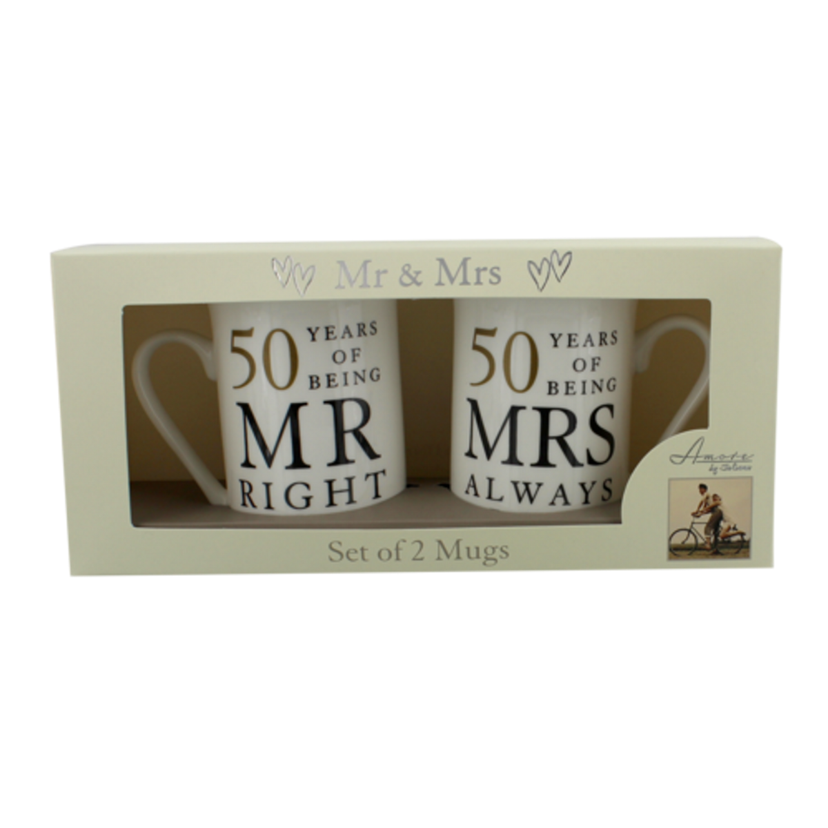 Set of 2 mugs gift box with window: MR RIGHT and MRS ALWAYS RIGHT