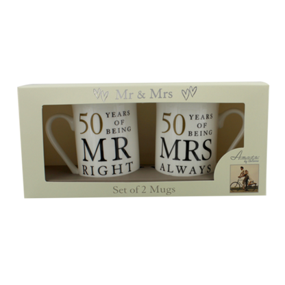 Set of 2 mugs gift box with window: MR RIGHT and MRS ALWAYS RIGHT