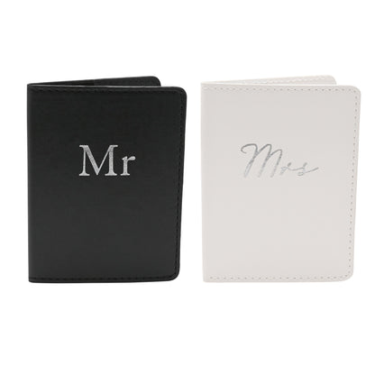 Amore Set of 2 Passport Holders Black & White - 'Mr & Mrs'