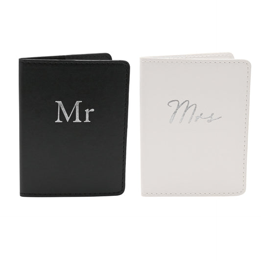 Amore Set of 2 Passport Holders Black & White - 'Mr & Mrs'