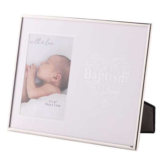 With Love Silver Heart Frame 4" x 6" - Baptism