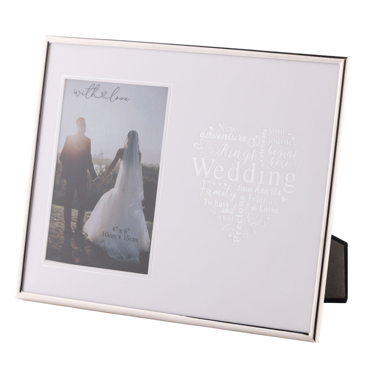 With Love Silver Heart Frame 4" x 6" - Wedding