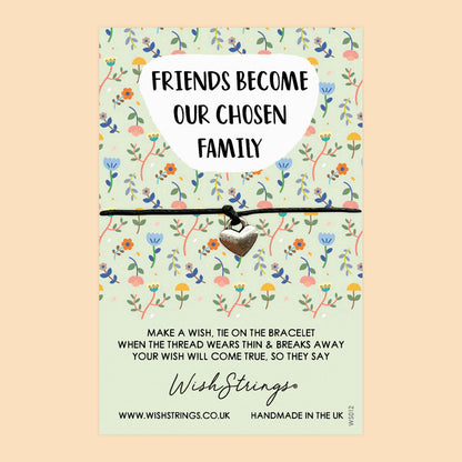 WishStrings ‘Friends Become Our Chosen Family’ Wish Bracelet | Thoughtful Friendship Gift | Meaningful Thank You Gift for a Special Friend