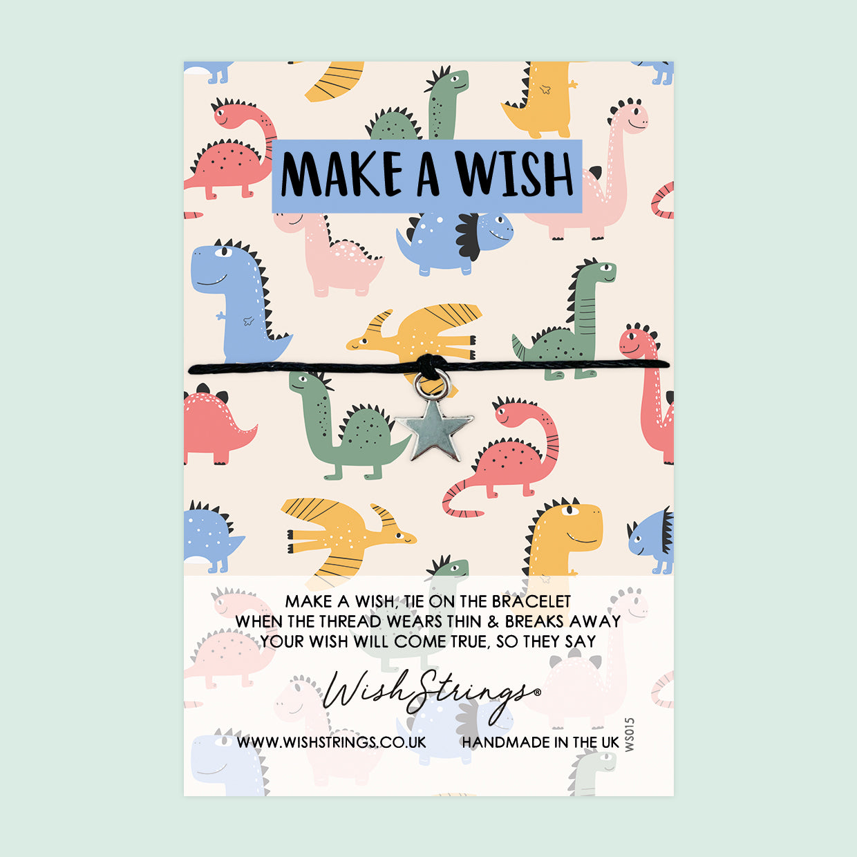 WishStrings Dinosaur Wish Bracelet | Fun & Positive Gift | Meaningful Make a Wish Bracelet for Encouragement & Positivity